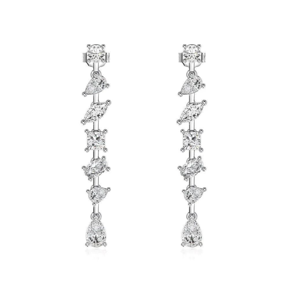 Silver tassel irregular symmetry drop earrings in 925 sterling silver with electroplated finish