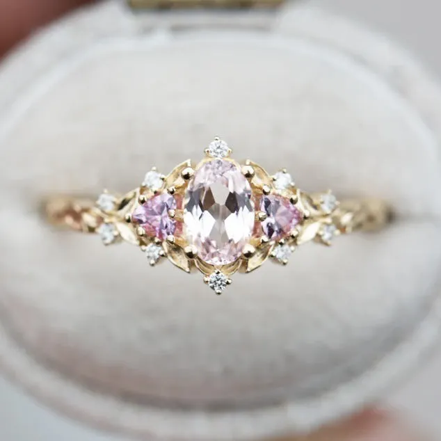 Women's alloy flower ring with inlaid zircon in gold pink diamond colour on white background