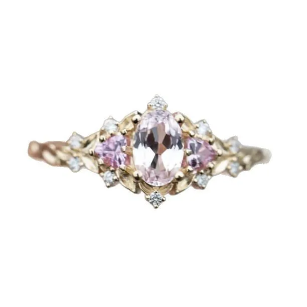 Women's alloy flower ring with inlaid zircon in gold pink diamond colour on white background