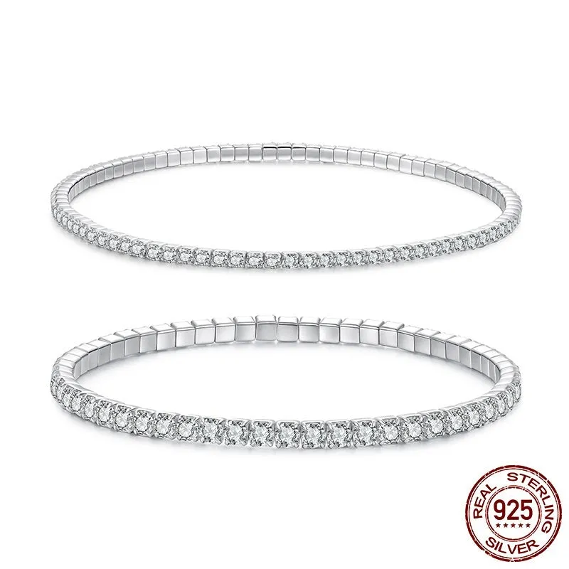 S925 sterling silver geometric diamond bracelet for women, electroplated finish, 2mm chain thickness option