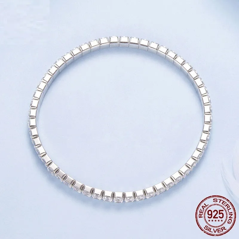 S925 sterling silver geometric diamond bracelet for women, electroplated finish, 2mm chain thickness option