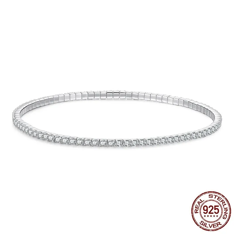 S925 sterling silver geometric diamond bracelet for women, electroplated finish, 2mm chain thickness option