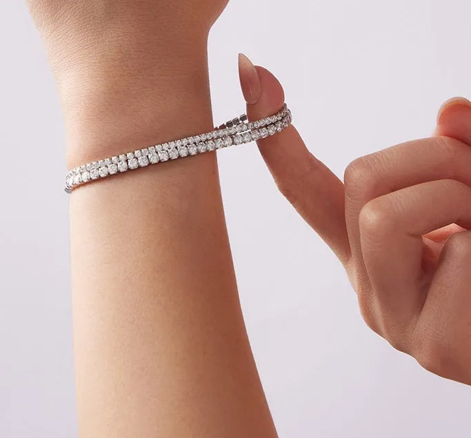 S925 sterling silver geometric diamond bracelet for women, electroplated finish, 2mm chain thickness option