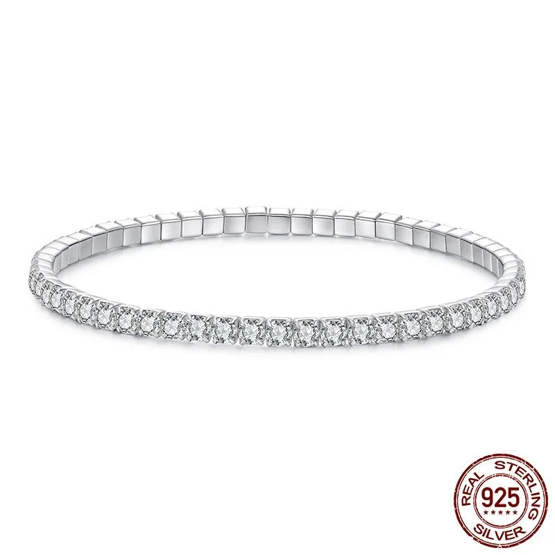 S925 sterling silver geometric diamond bracelet for women, electroplated finish, 2mm chain thickness option