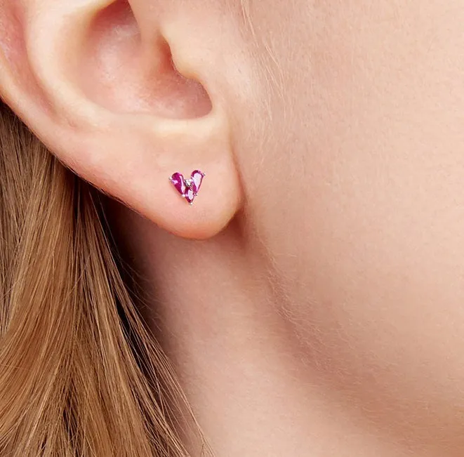 925 silver rose red heart-shaped small ear studs for women