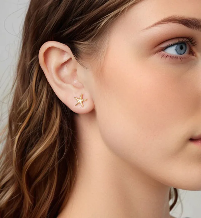 925 silver starfish stud earrings for women gold and silver electroplated simple fresh style