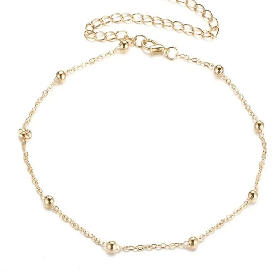Bohemian chain summer metal anklet with geometric alloy pendant in gold or silver finish