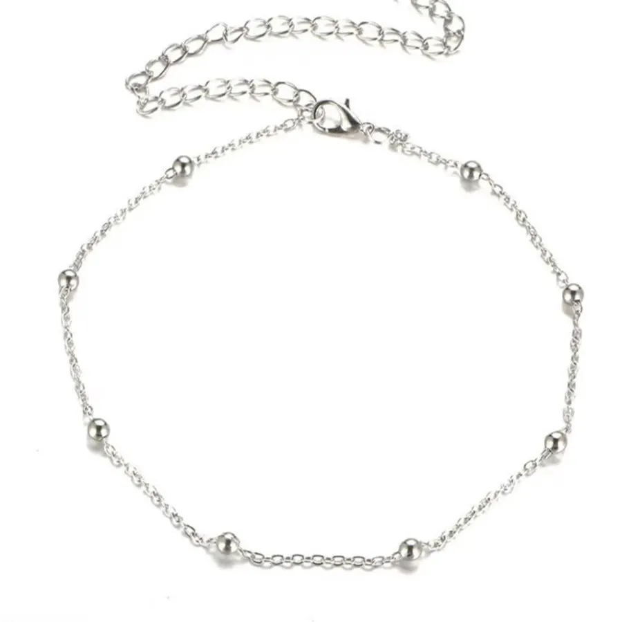 Bohemian chain summer metal anklet with geometric alloy pendant in gold or silver finish