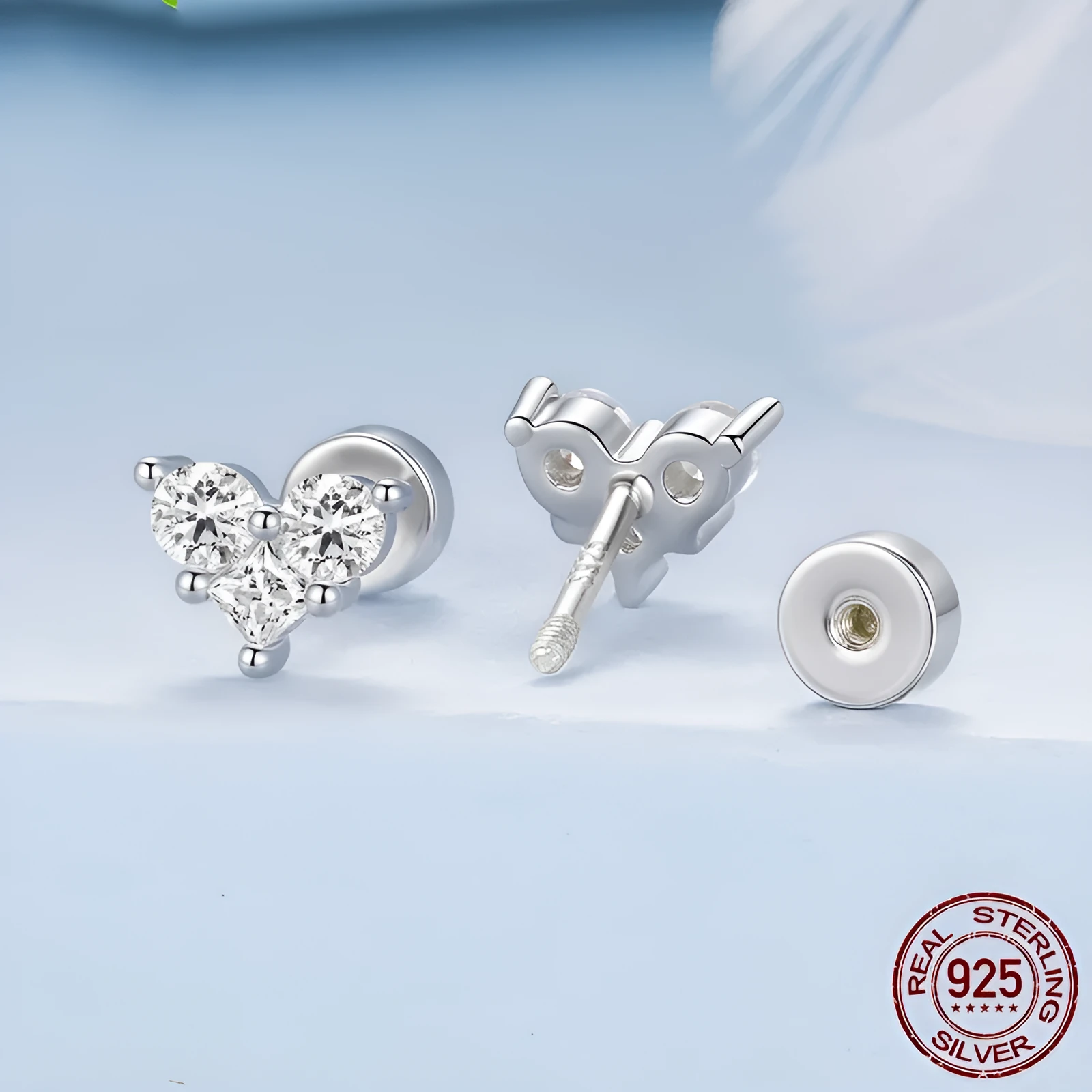 Heart-shaped zircon small ear studs S925 sterling silver electroplated finish BSE1227
