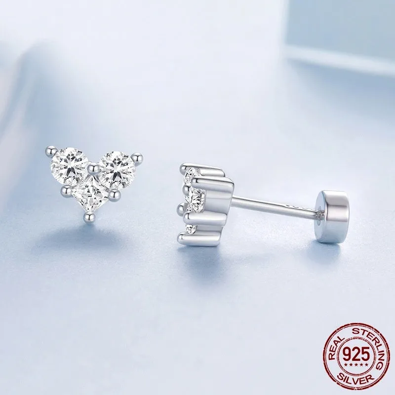 Heart-shaped zircon small ear studs S925 sterling silver electroplated finish BSE1227