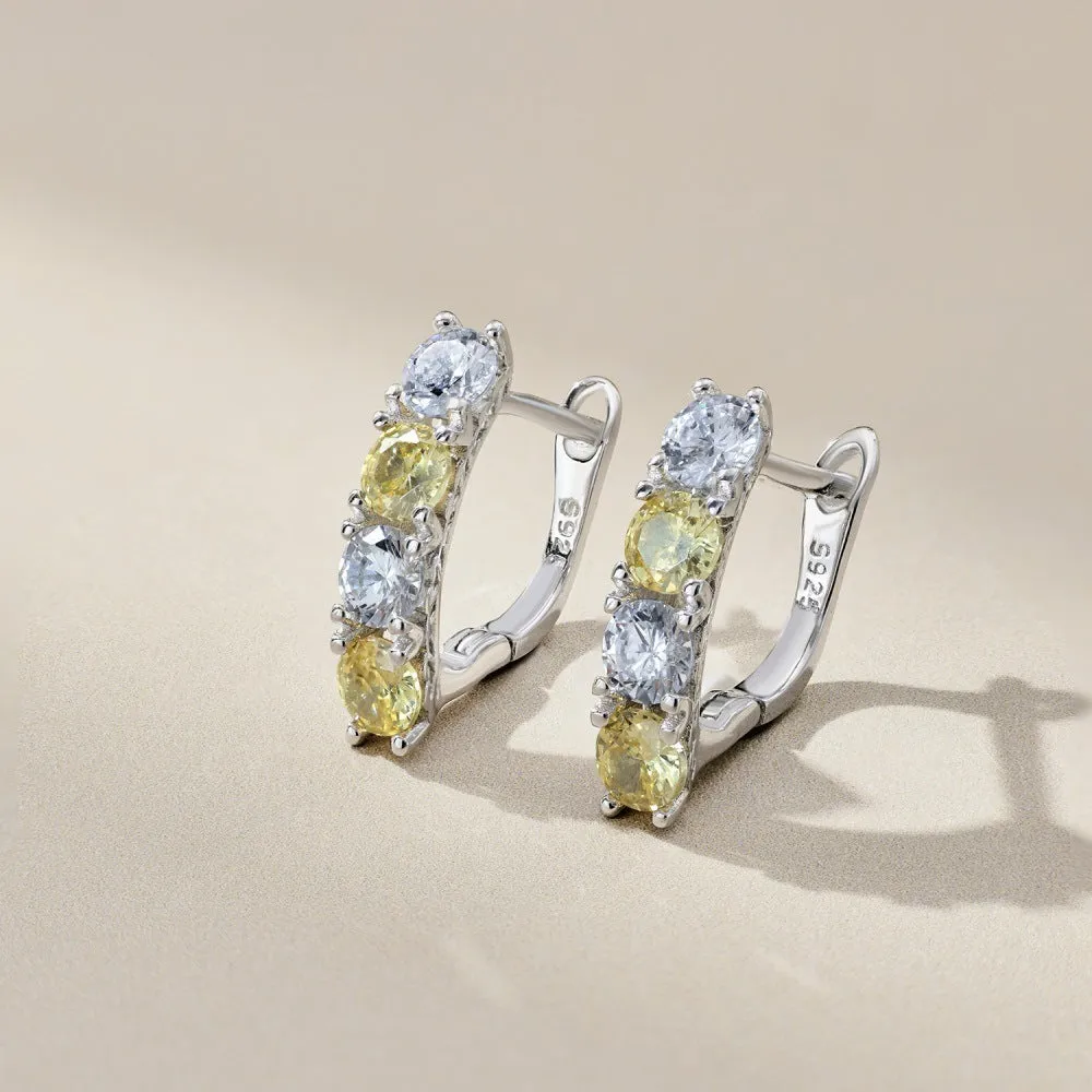 Silver zircon inlaid U-shaped geometric female earrings in 925 sterling silver with platinum yellow white diamond finish