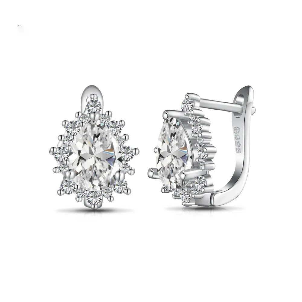 SUNFLOWER water drop women's earrings in white gold silver colour European and American style