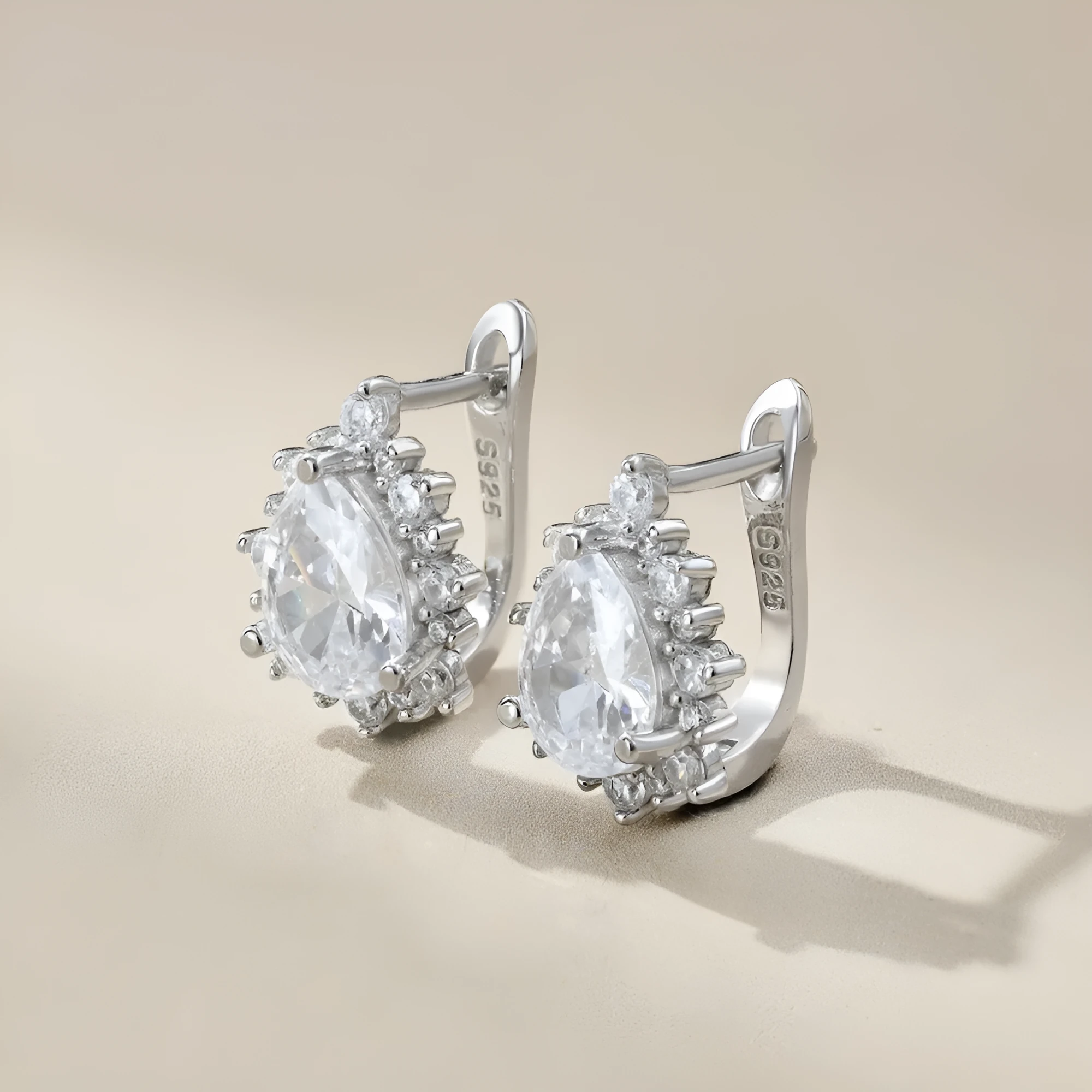SUNFLOWER water drop women's earrings in white gold silver colour European and American style