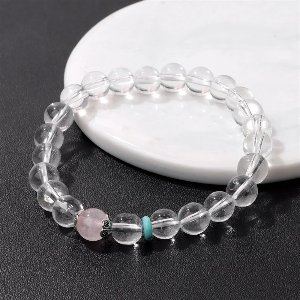 Handmade natural white crystal bracelet with strawberry beads in gift box