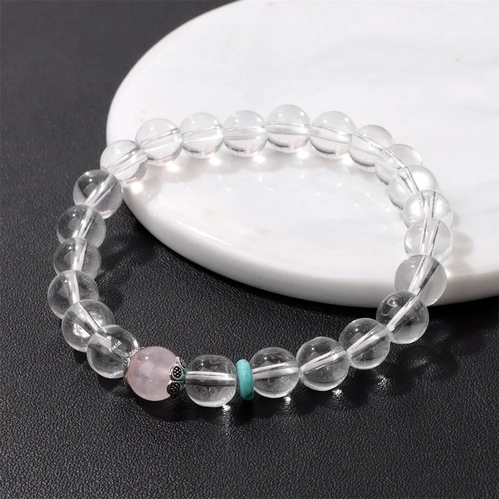 Handmade natural white crystal bracelet with strawberry beads in gift box