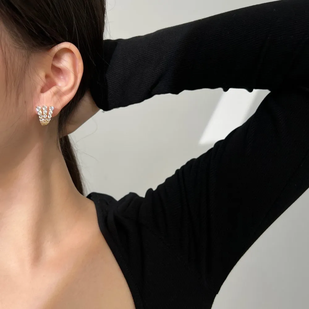 925 silver three-claw stud earrings 13.7 x 17.6mm platinum electroplated finish for women