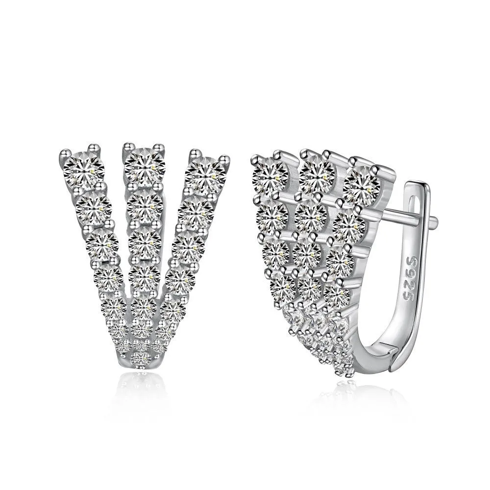 925 silver three-claw stud earrings 13.7 x 17.6mm platinum electroplated finish for women