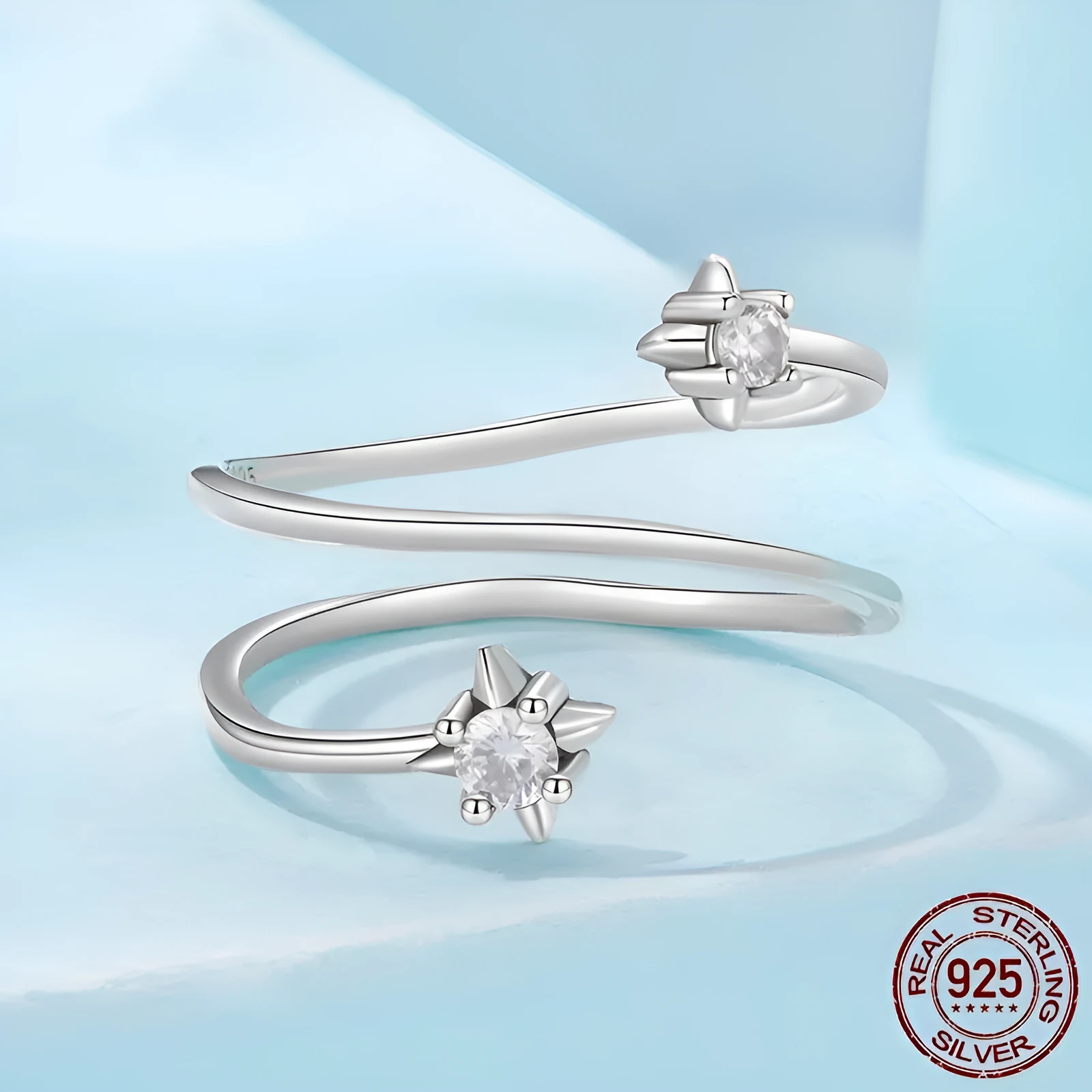 Women's S925 sterling silver multi-layer open ring with adjustable opening and inlaid zircon, colour SCR1146-E