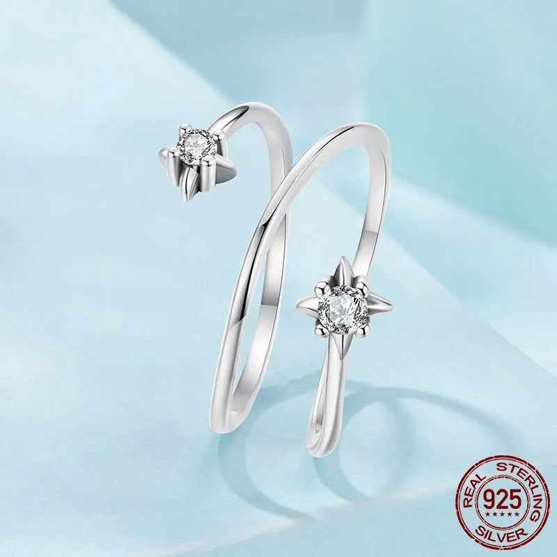 Women's S925 sterling silver multi-layer open ring with adjustable opening and inlaid zircon, colour SCR1146-E