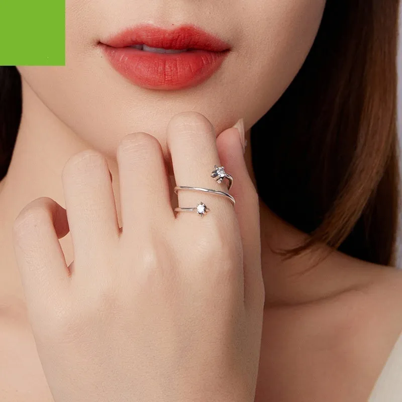 Women's S925 sterling silver multi-layer open ring with adjustable opening and inlaid zircon, colour SCR1146-E