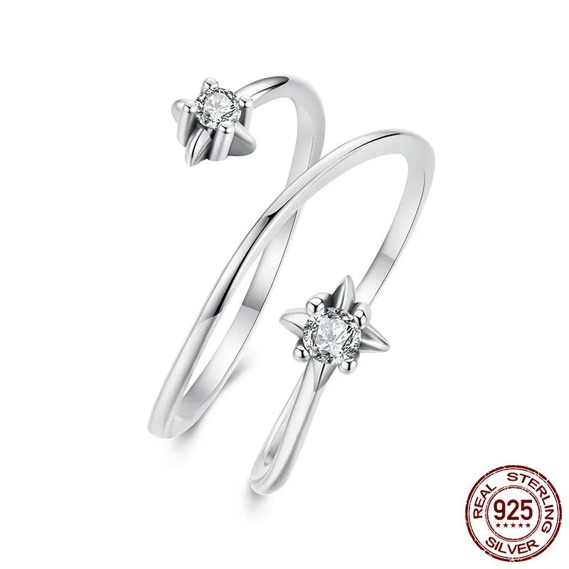 Women's S925 sterling silver multi-layer open ring with adjustable opening and inlaid zircon, colour SCR1146-E