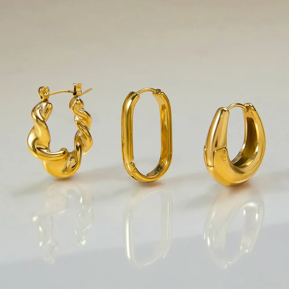 18K gold titanium steel geometric ellipse ear clip for women, light luxury style, on a model