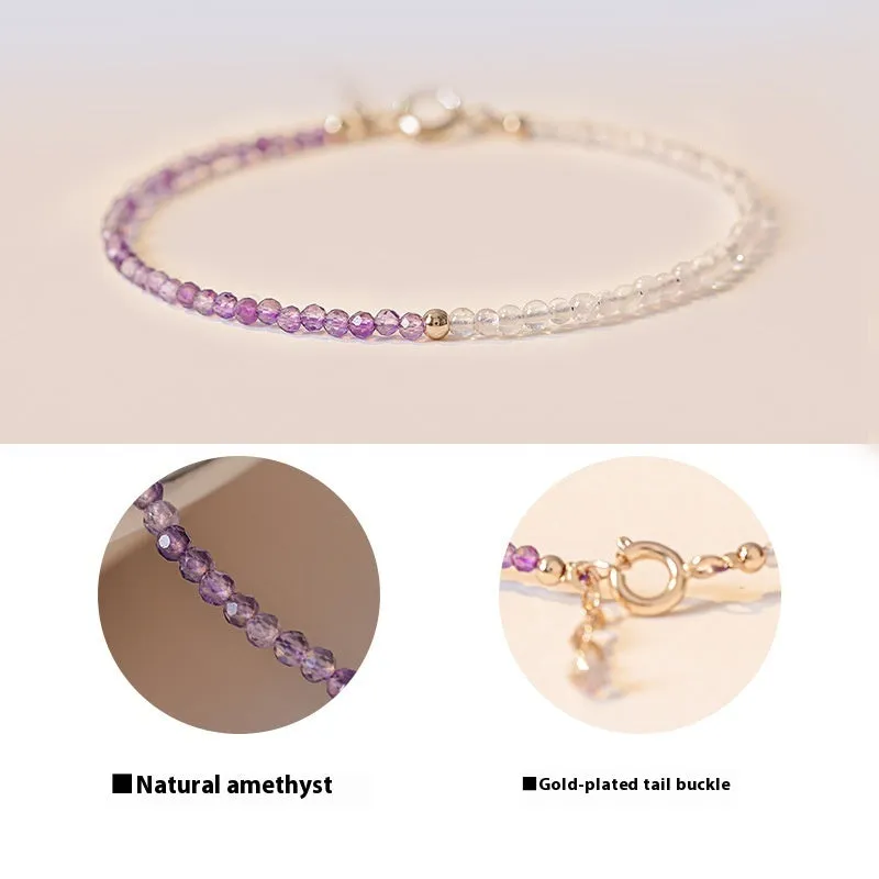 Close-up of a purple geometric rattan crystal bracelet with 2mm thickness and cut facets.