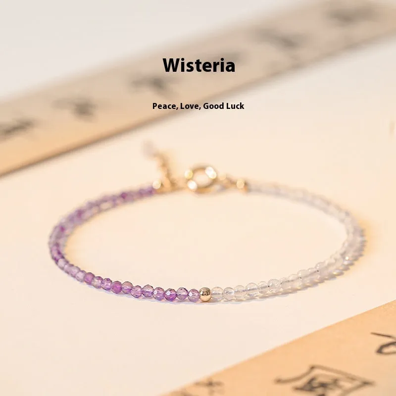 Close-up of a purple geometric rattan crystal bracelet with 2mm thickness and cut facets.