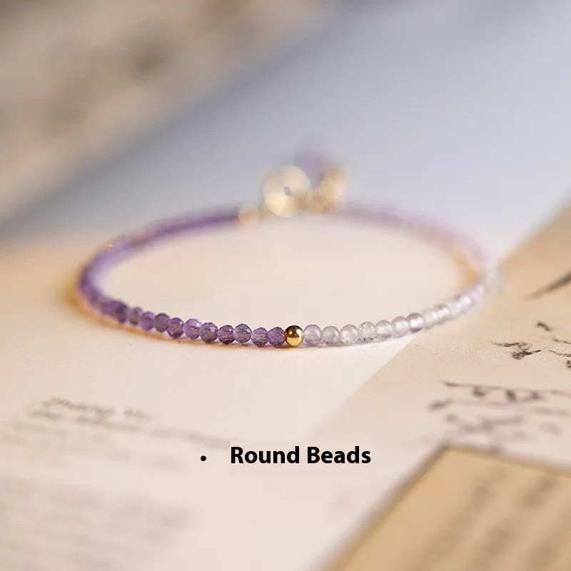 Close-up of a purple geometric rattan crystal bracelet with 2mm thickness and cut facets.