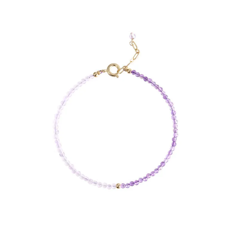 Close-up of a purple geometric rattan crystal bracelet with 2mm thickness and cut facets.