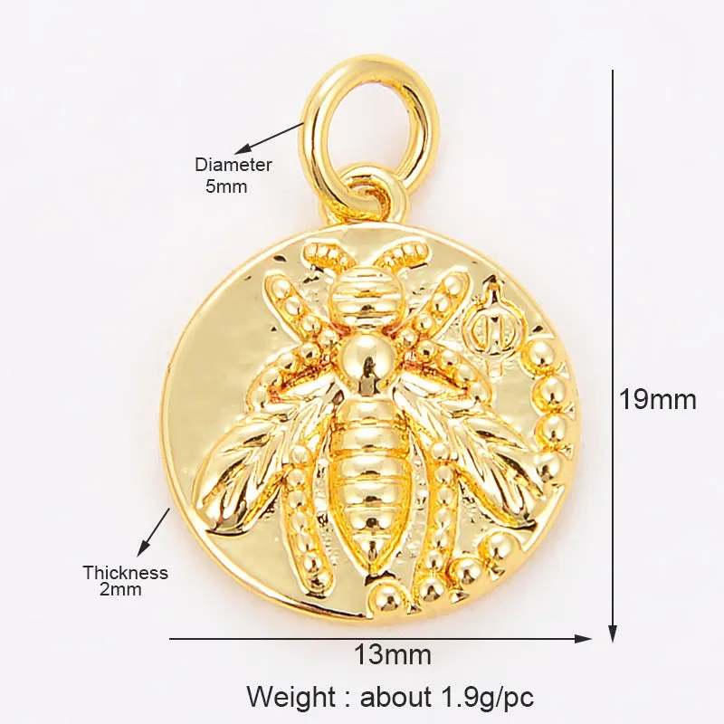 Micro-inlaid mini pendant in synthetic cubic zirconia and rhinestone, Bee style motif