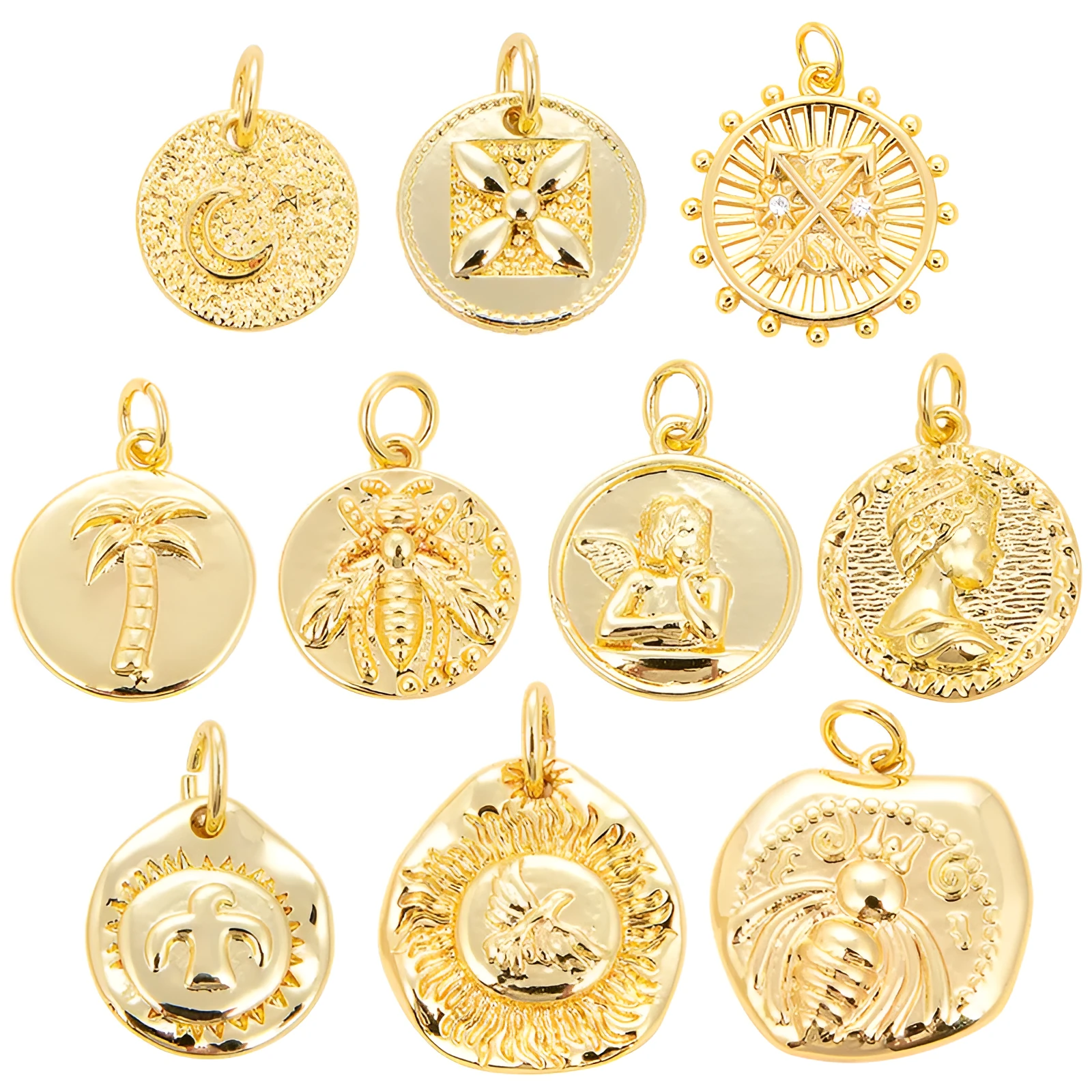 Micro-inlaid mini pendant in synthetic cubic zirconia and rhinestone, Bee style motif