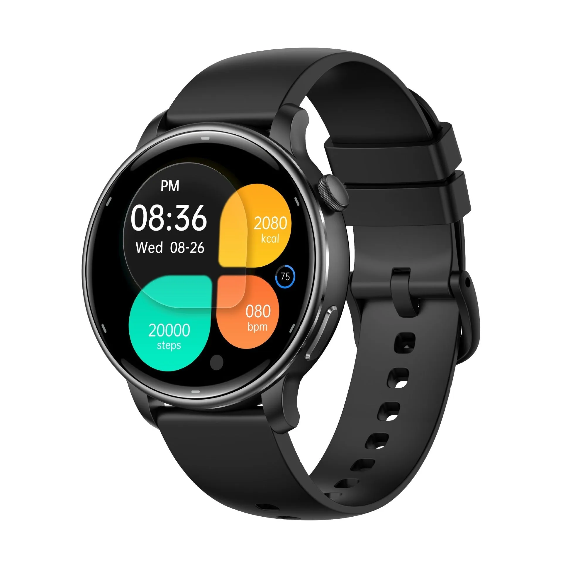 Smart watch with AMOLED screen, GPS, heart rate, blood oxygen, and altitude monitoring in black