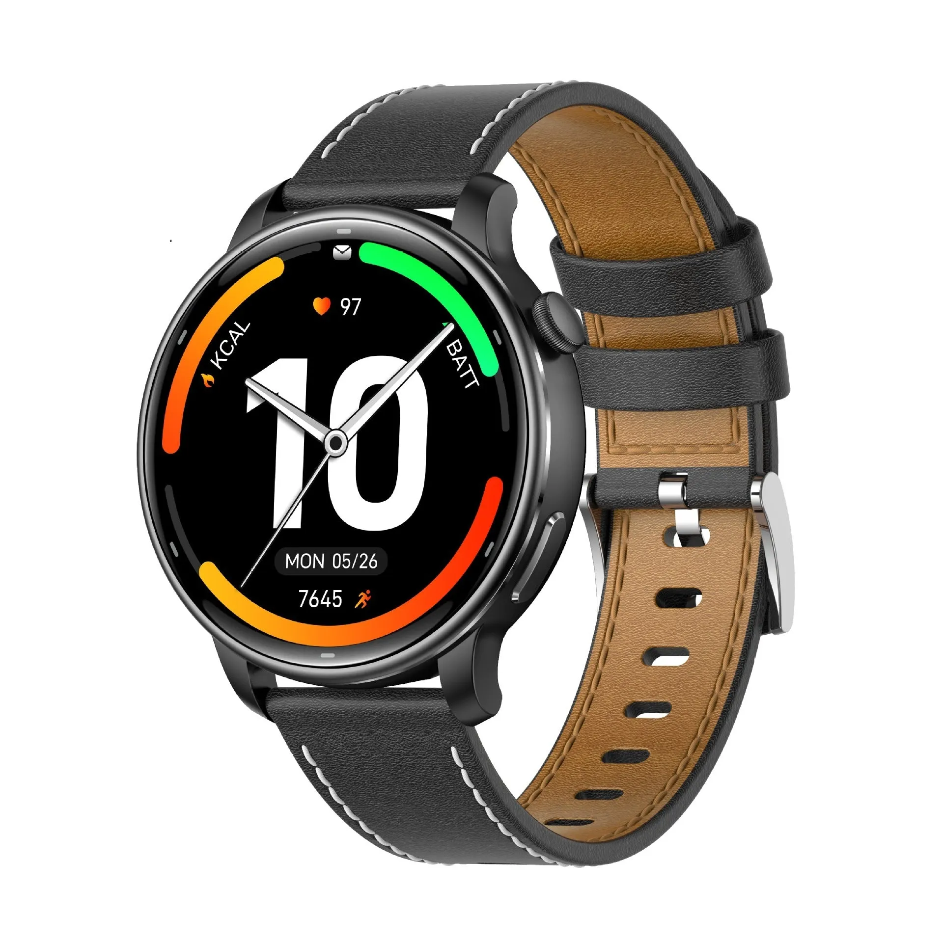 Smart watch with AMOLED screen, GPS, heart rate, blood oxygen, and altitude monitoring in black