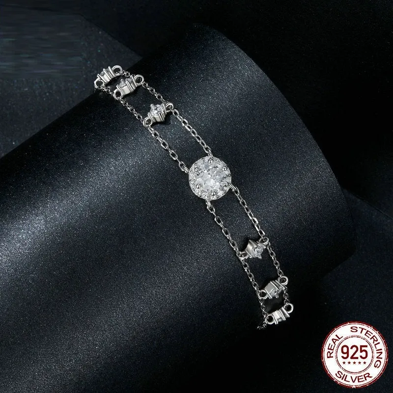 S925 silver diamond bracelet simple classic design geometric round shape electroplated finish