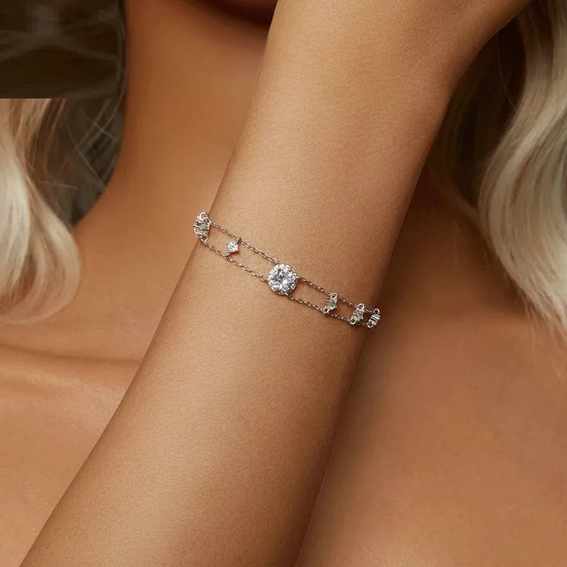 S925 silver diamond bracelet simple classic design geometric round shape electroplated finish