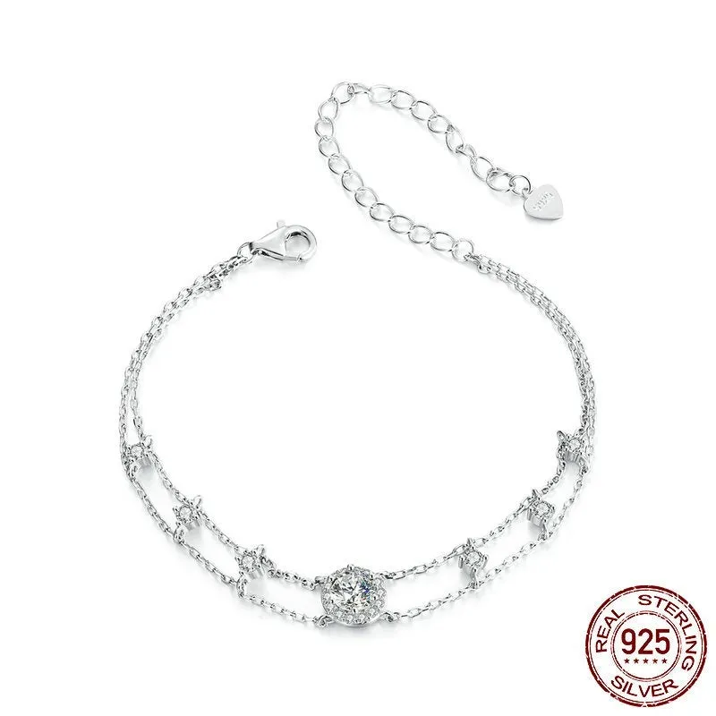 S925 silver diamond bracelet simple classic design geometric round shape electroplated finish