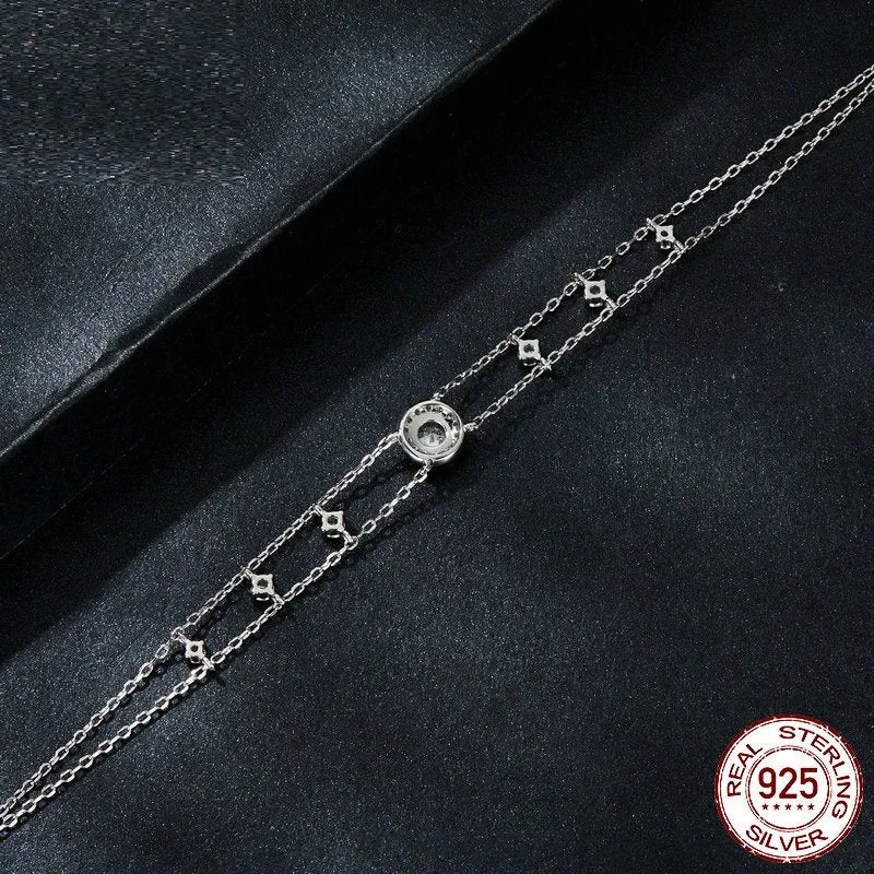 S925 silver diamond bracelet simple classic design geometric round shape electroplated finish