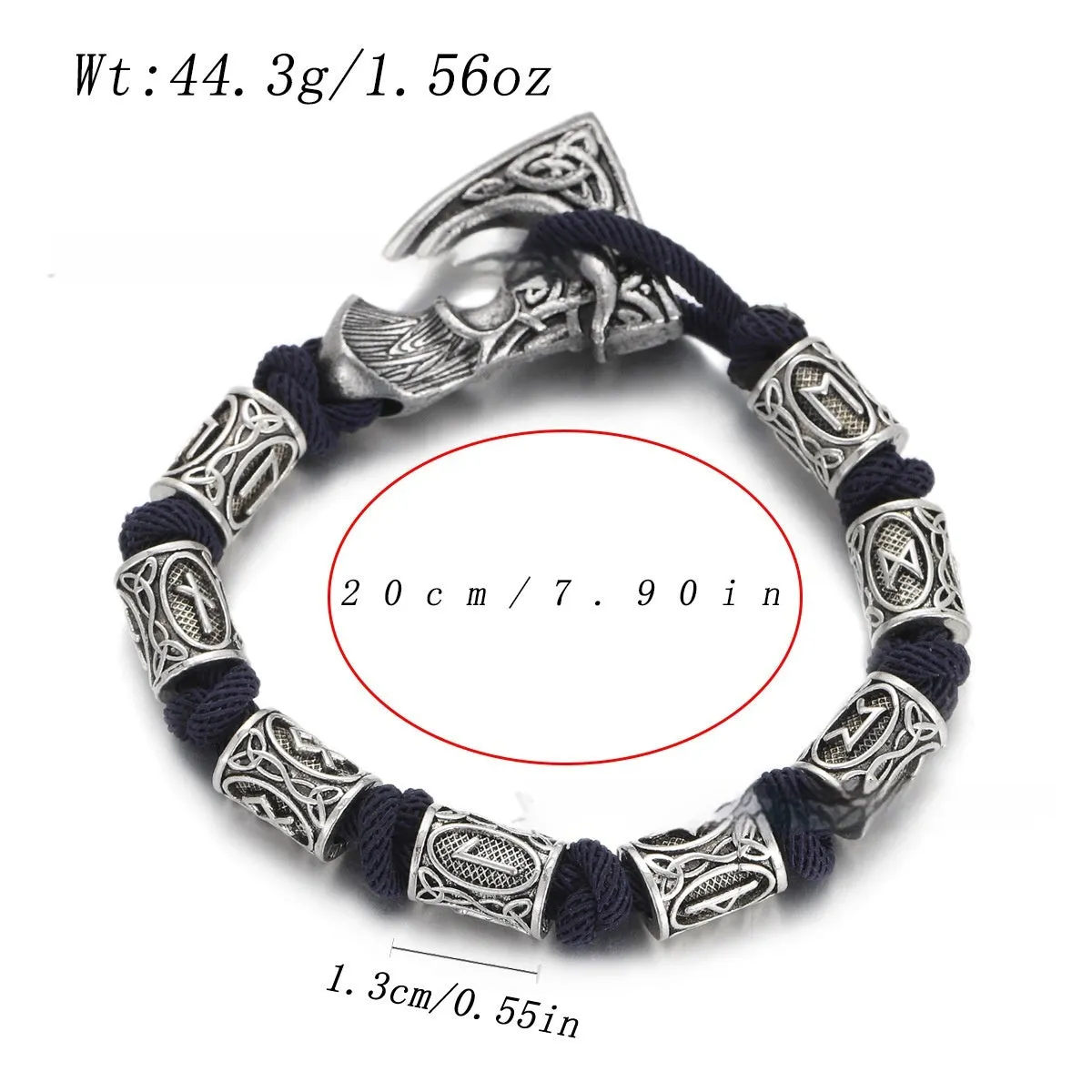 Handmade alloy rune lettering spacer beads woven bracelet on surface, three colour options available