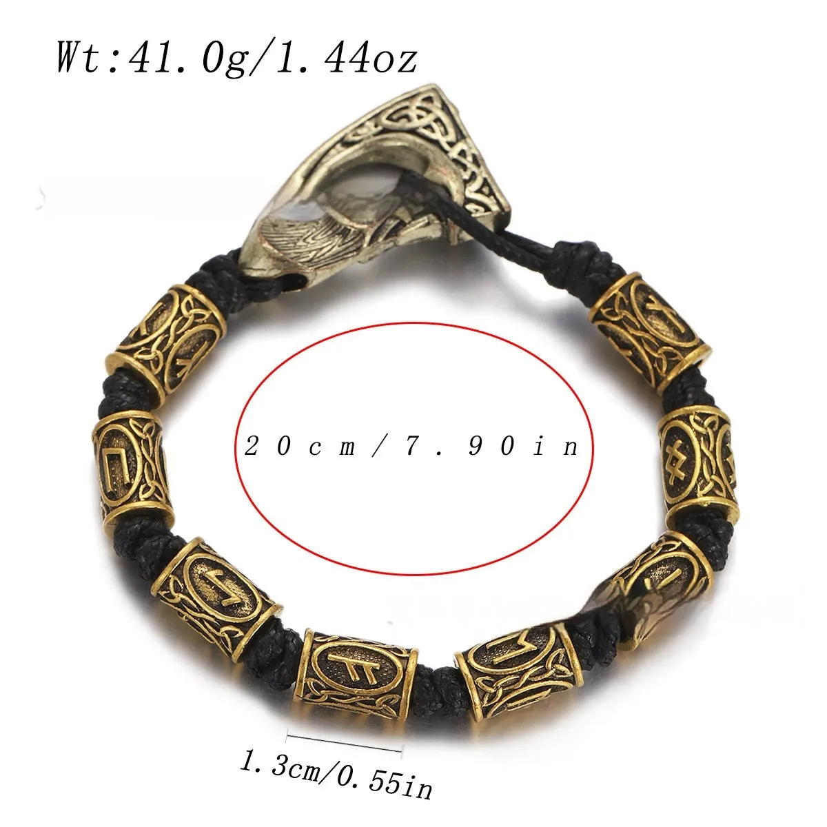 Handmade alloy rune lettering spacer beads woven bracelet on surface, three colour options available