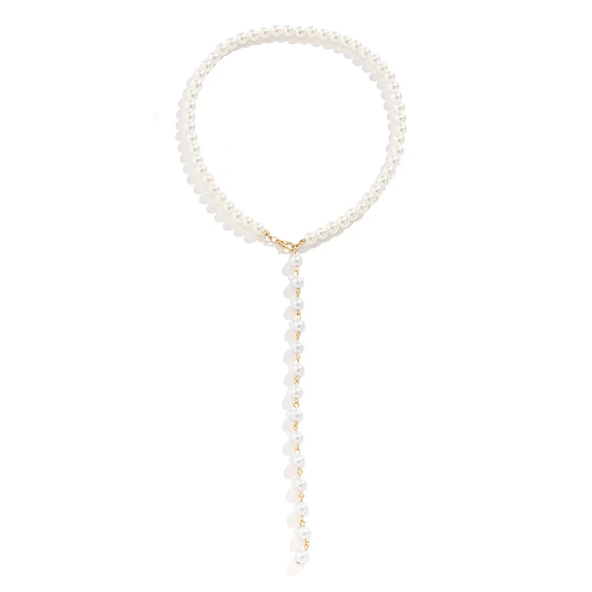 Round beads chain beaded pearl niche necklace with imitation pearl pendant in gold or white