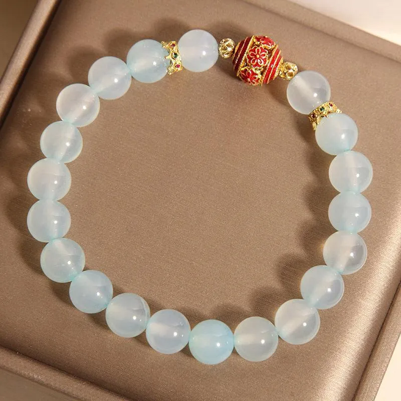 Blue agate crystal bracelet with colourful lucky beads in Japanese Korean style for women