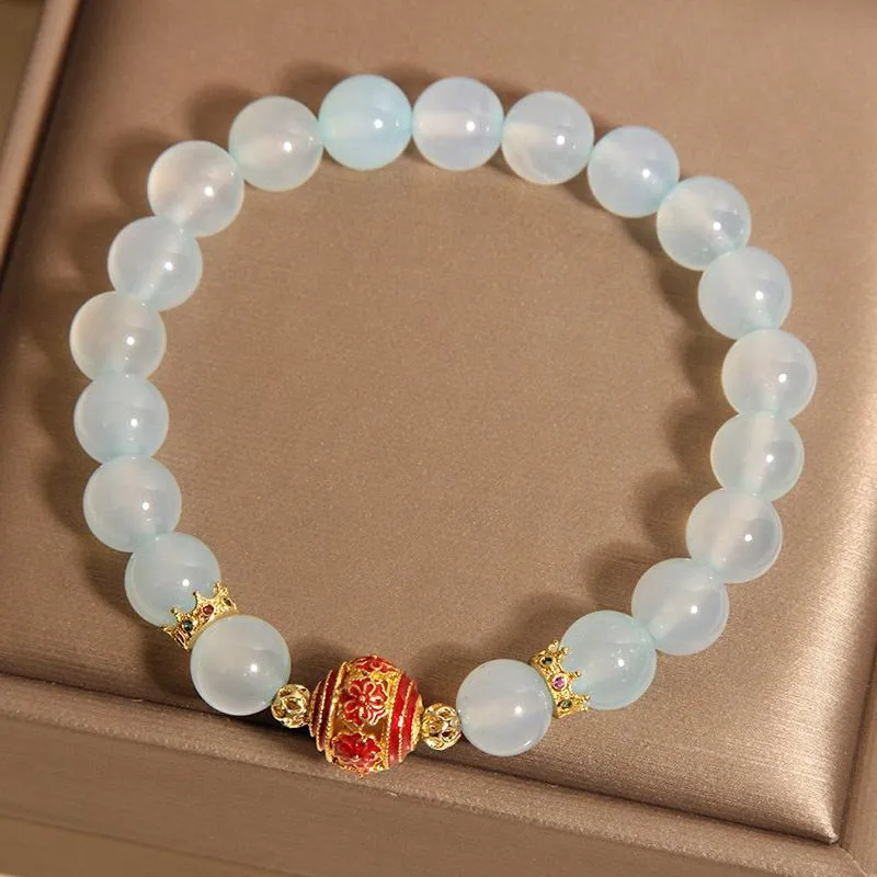 Blue agate crystal bracelet with colourful lucky beads in Japanese Korean style for women