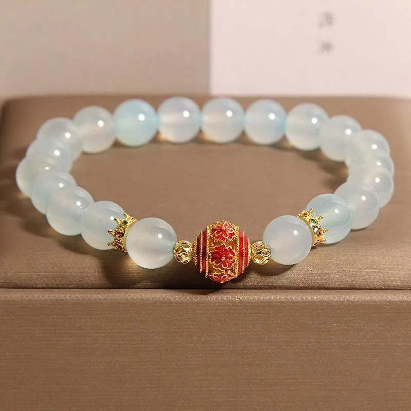 Blue agate crystal bracelet with colourful lucky beads in Japanese Korean style for women