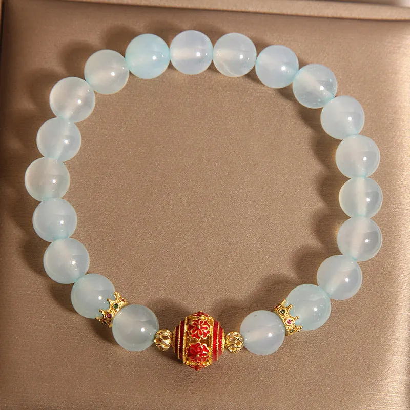 Blue agate crystal bracelet with colourful lucky beads in Japanese Korean style for women