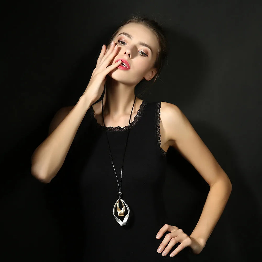 Geometric exaggerated triangle pendant necklace women alloy electroplated silver gold microfiber chain bohemian style