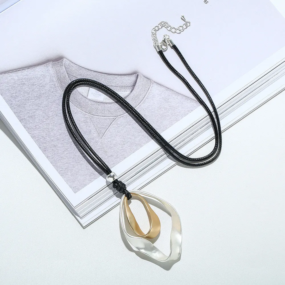 Geometric exaggerated triangle pendant necklace women alloy electroplated silver gold microfiber chain bohemian style