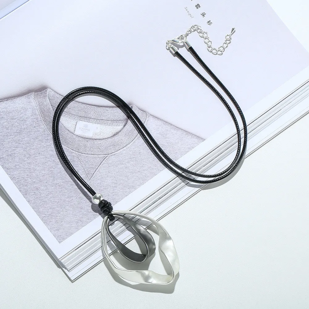 Geometric exaggerated triangle pendant necklace women alloy electroplated silver gold microfiber chain bohemian style
