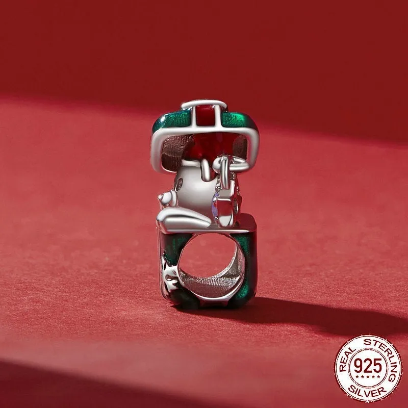 Little Bear Christmas gift box containing a single 925 silver bead with dripping oil finish in BSC940 colour, 14mm size