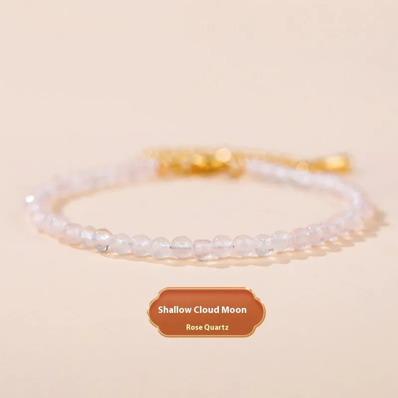Natural strawberry quartz bracelet with 3mm polished diamond-cut beads on an adjustable cord